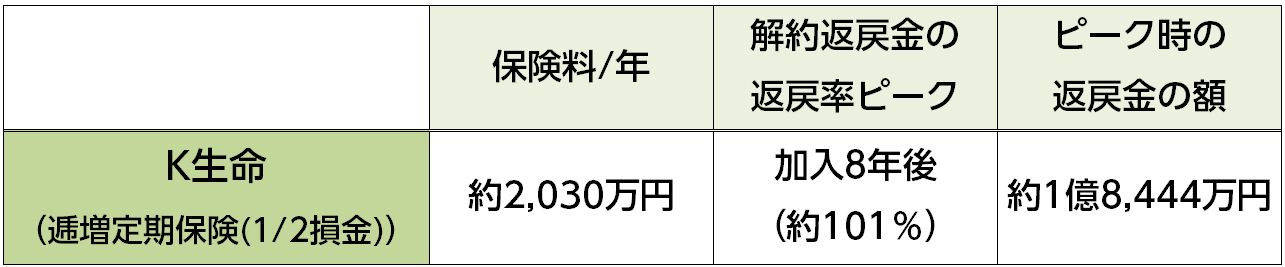 K生命の逓増定期保険(当時)